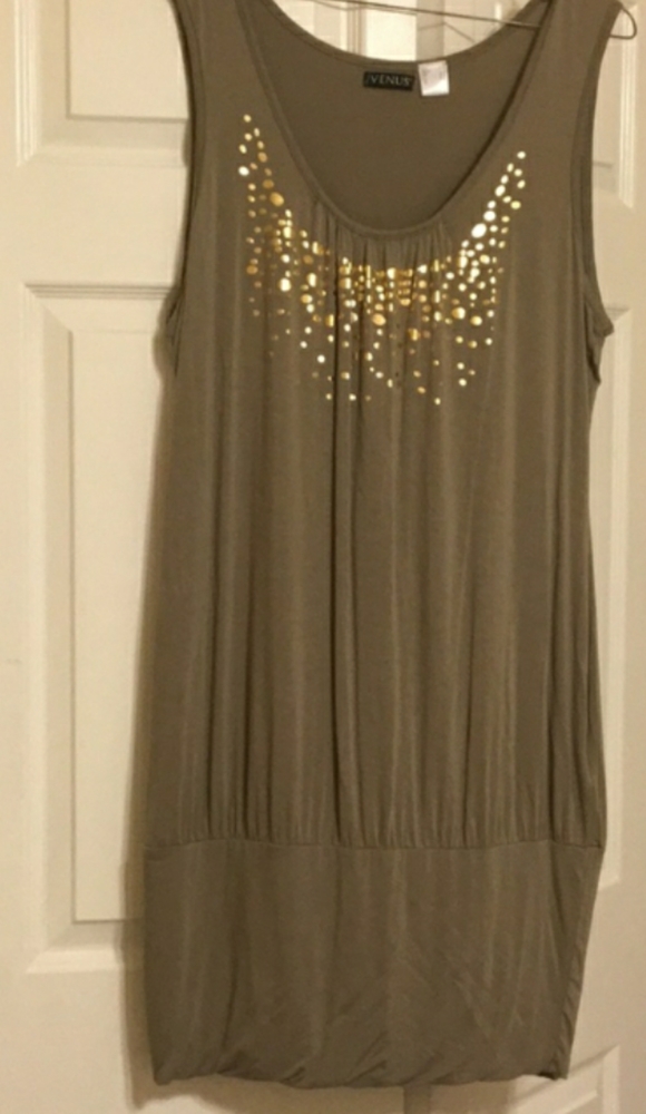 VENUS khaki/toup w/ gold detail tank dress Tunic Top L